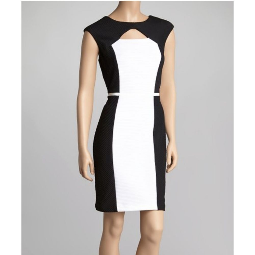 Sandra Darren Black & White Color Block Sleeveless Dress Women Size 12